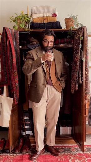 Haran on Instagram: "Another installment of Recent Fit Recap, whilst experiencing Pitti Fomo 😅. Three winter looks built around pieces I truly love, with the rest of the outfit filling in naturally. Look 1 Centered on a birdseye Fair Isle sweater from Scotch & Soda that I picked up back in 2015 and still reach for constantly. Worn over a collared shirt with a navy Frizmworks utility vest, a J.McLaughlin scarf to bring in some burgundy, OrSlow regular fit fatigues, and Alden snuff suede I