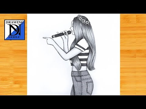 How to draw a singing girl - Pencil drawing || Easy drawing for beginner || Girl drawing || drawing