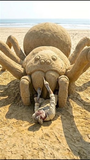 Giant Sand Spider Sculpture 😱 | Amazing Sand Art on Beach | Incredible Sand Sculpture Making#shorts