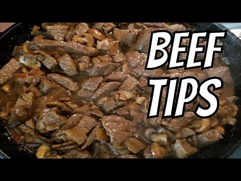 How to make Beef Tips with mushrooms and onions in a cast iron skillet