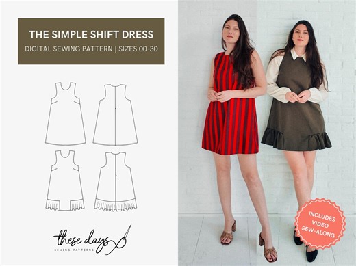 The Simple Shift Dress | Sizes 00 - 30 | Shift Dress Digital Sewing Pattern PDF - Etsy