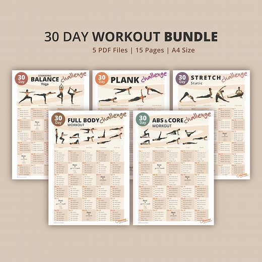 30 Day Workout Challenge Bundle | Home Workout Plan I Bodyweight Exercises Guide | Fitness Challenge | Printable PDF | Instant Download - Etsy