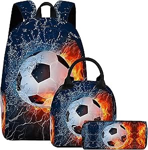 3PCS Backpack for Boys Girls, Kids Soccer Back to School Backpack Sets with Lunch Bag Pencil Case, 17 Inch Lightweight Bookpack 3 in 1 Set for Teens Elementary Middle High School Students