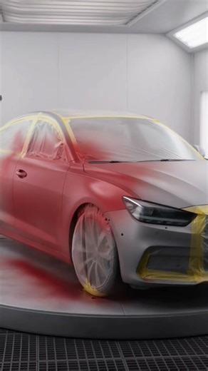 🤖 Robot Paints a Car Red in ASMR Spray Booth