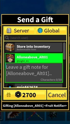 GIFTING FRUIT NOTIFIER TO MY SUBCRIBER IN BLOX FRUIT #bloxfruits #viral #trendingshorts #gamerrobot