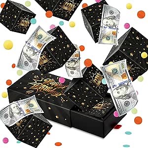 Black Gold Birthday Surprise Gift Box Explosion - Money Gift Box with Confetti - Pop Out Money Box - Cash Gift Idea