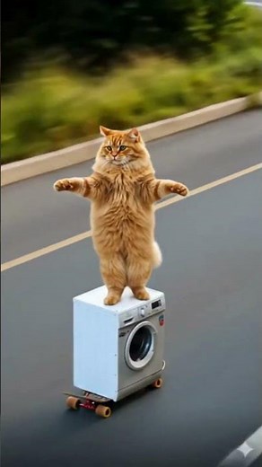 🐱💨 Cat Riding Washing Machine at Full Speed!