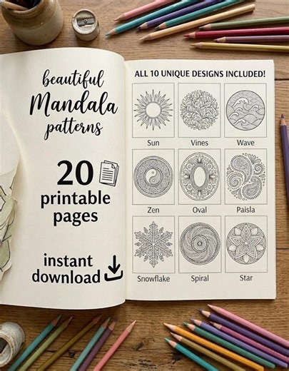Easy Mandalas Coloring Pages for Adults & Kids, Printable Activities for Relaxation - Etsy