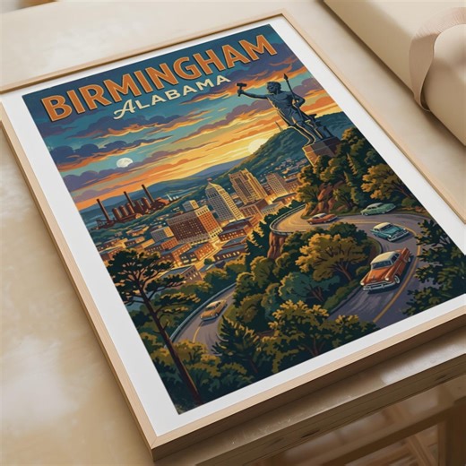 Alabama Travel Poster - Birmingham Wall Art Print - Etsy