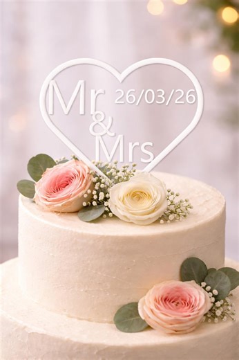 Heart Shaped Mr & Mrs Cake Topper Wedding - Etsy
