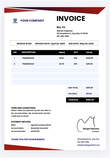 Editable Invoice Template | Small Business Billing Form (canva, Printable) - Etsy