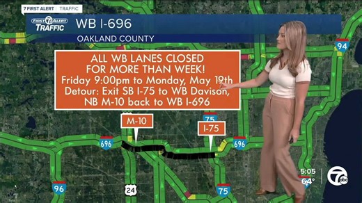 10-day closure of WB I-696 between I-75 & Lahser begins Friday night; here's what to know