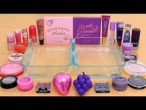 Strawberry vs Grape - Mixing Makeup Eyeshadow Into Slime ASMR 430 Satisfying Slime Video