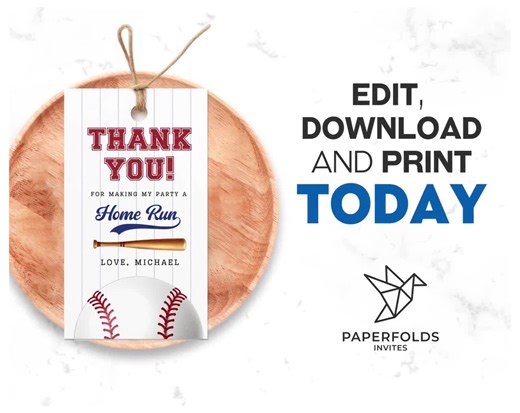 Editable Baseball Favor Tags, Baseball Thank You Tags, Baseball Gift Tags, Baseball Printable Template Favor Tags, Instant Download, Canva - Etsy