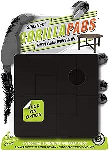 Slipstick GorillaPads 4 Inch Non Slip Furniture Gripper Pads (Pre-Scored to Cut to Size) Stops Sliding and Protects All Hard Floor Surfaces, Optional Self-Stick Adhesive, Square, CB140