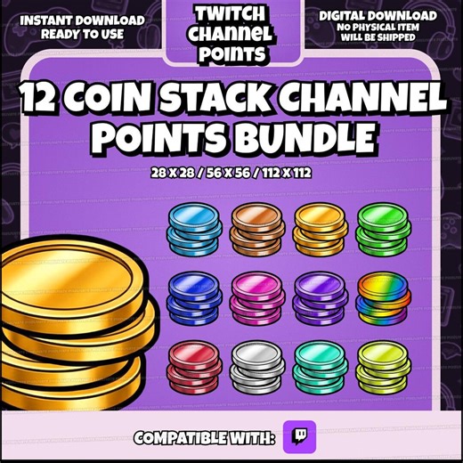 Twitch Channel Points Icons – Coin Stack Bundle (12 Colors) | 28x28 56x56 112x112 | Stream Rewards Icons | Twitch Assets Pack - Etsy
