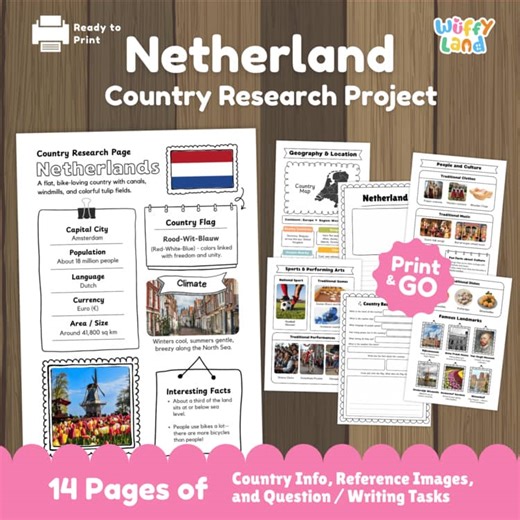 NETHERLAND Country Study | Geography Research Project & Printable Worksheets