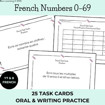 French Numbers Task Cards — Les Nombres 0–69 for Beginner French
