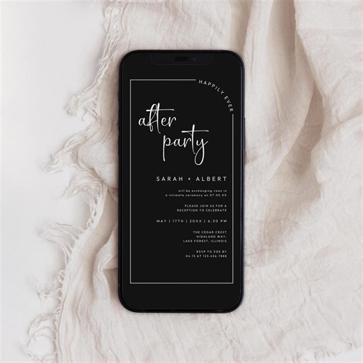 Electronic Wedding Reception Invitation, Modern Reception Party Evite, Black Reception Dijital Invite, Wedding Announcement, PI-237 - Etsy