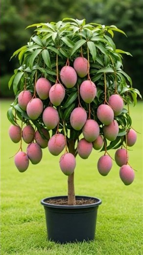 A Mini Mango Tree Bursting with Pink Harvest 🌸🥭 #mango #fruit