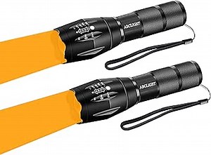 2 Pack Amber LED Flashlight, Yellow Flashlight Single Mode Zoomable Warm Flashlight for Reading Sleep Aid Aviation Camping Hunting