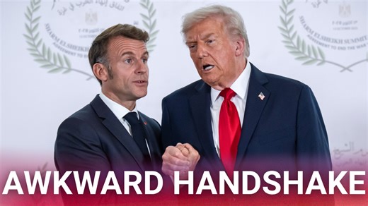 Sky News host James Bolt has reacted to the awkward handshake battle between US President Donald Trump and French President Emmanuel Macron, which has continued since the pair’s first meeting in 2017. | Sky News Australia