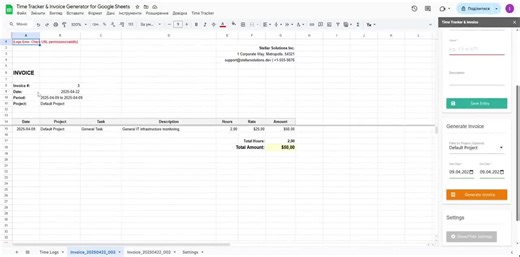 Automated Time Tracker & Invoice Generator for Google Sheets | Freelancer - Etsy