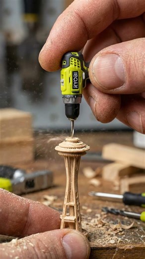 Space Needle Mini Build with RYOBI Drill Driver | Futuristic Precision #minitools #diy #ryobi