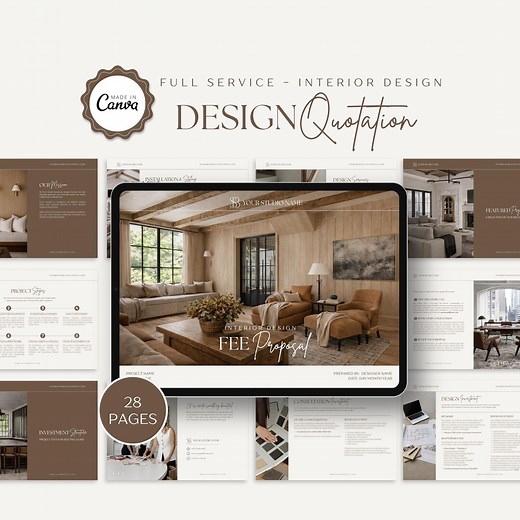 Interior Design Quotation Template, Fee Proposal, Price Quote - Full-service Design (canva Template) - Etsy