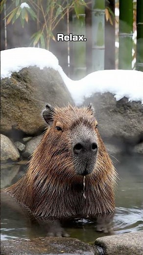 Capybara Relaxing in a Japanese Onsen