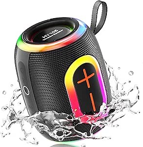 Portable Bluetooth Speaker with Stereo Sound, IPX5 Waterproof Wireless Speakers, 6 RGB LED Modes, Up to 20H Playtime, BT5.3, TWS Pairing, for Home/Bathroom/Party/Outdoor/Beach, Gift Ideals