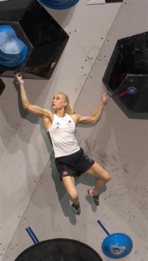 At the end of a neck-and-neck battle with France’s Oriane Bertone, Janja Garnbret knew she had to top her fourth and final boulder to secure first place and claim the women’s Boulder world title. | International Federation of Sport Climbing (IFSC)