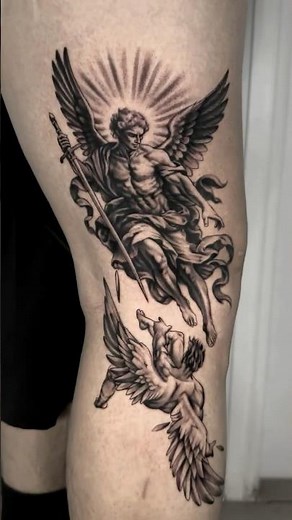 👼 Greek Mythology Angel Tattoo | Archangel vs Fallen Warrior Design