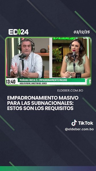 Este jueves iniciará el empadronamiento masivo rumbo a las elecciones subnacionales. El director del Servicio de Registro Cívico (SERECI), Adolfo Freire dio a conocer los requisitos que la población deberá presentar para realizar su registro. #ElDeber #Elecciones #Subnacionales #Empadronamiento #SantaCruz 📹 ED24