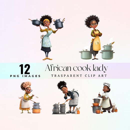 Black Woman Chef Clipart, African Cooking Cartoon Art (digital Download) - Etsy