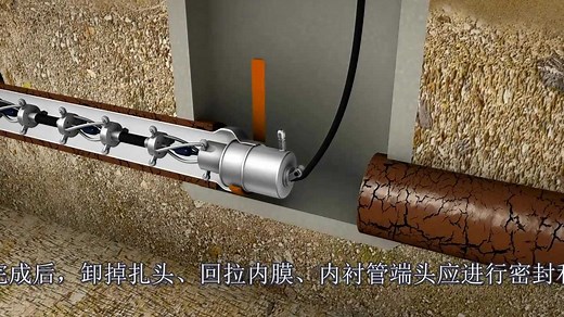 CIPP UV光固化管道内衬修复施工现场3D视频
