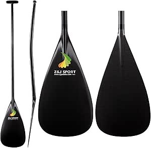 Z&J SPORT Carbon Outrigger Canoe Paddle, Lightweight Teardrop Shape Blade for Waka AMA, va’a, Bent Shaft 12°Offset