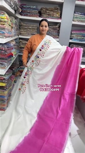 linen hand embroidery Saree / handloom saree #viral #trendingsaree #youtubeshorts