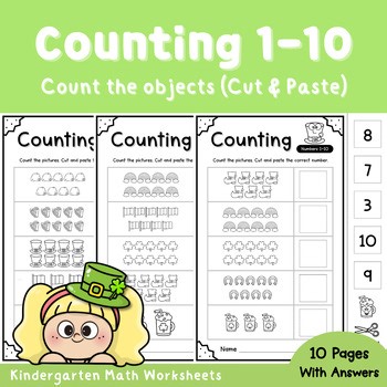 St. Patrick’s Day Counting 1–10 Cut and Paste Worksheets | Kindergarten Math
