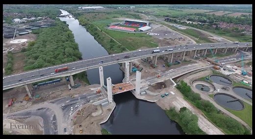 Aerial footage of the bridge collapse next to the M60 Barton Bridge | Manchester Evening News
