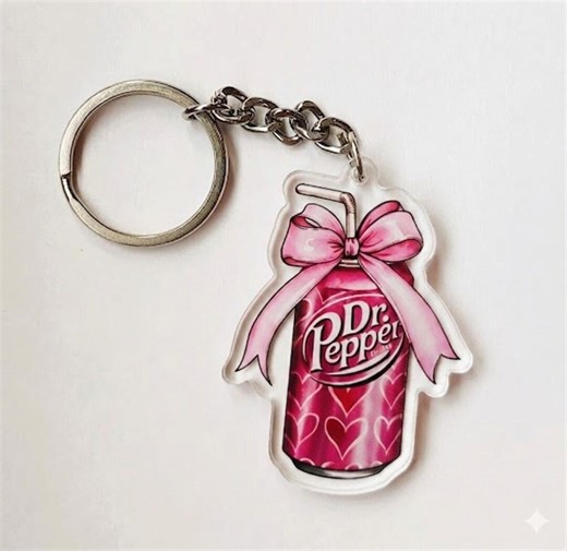 Pink Dr Pepper Heart Can Keychain With Bow, Coquette Soda Charm, Y2K Accessory - Etsy