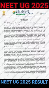 [NTA] . . >> Result/NTA Scores/Rank of the National Eligibility cum Entrance Test NEET (UG) – 2025. #JkLatestUpdates . . > Check https://neet.nta.nic.in/ . . > [SHARE IT] #NEET #NEETUG #NEETUG2025 | J&K All Latest Examination Updates,Datesheets,Syllabus,Results & Othr Updts