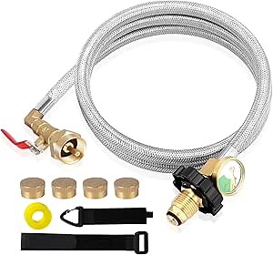 Amazon.com : Qloztyse Propane Refill Adapter Hose - 3.5FT Propane Adapter Hose 1 lb to 20 lb Converter with Gauge and ON Off Control Valve Stainless Steel Propane Gas Tank Refill Hoses Kit for Camping Grill QCC1 : Patio, Lawn & Garden