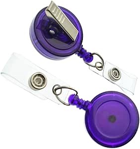 5 Pack - Translucent Badge Reel Holders with Alligator Swivel Clip - Retractable Plastic Round Zip Reels - Cute Retracting Lanyards for Office Nametags & Nurse Swipe Badges by Specialist ID (Purple)