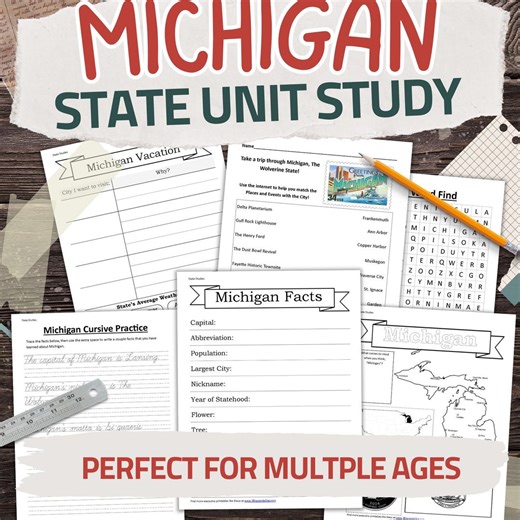 Michigan State Worksheet Pack: Printable Geography and History Unit Study Kit - Etsy