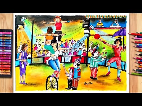 How To Draw Circus Scenery Step By Step | Circus Scenery Drawing | Circus Drawing Easy For Beginners