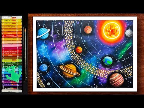 Solar System Drawing | Space Drawing With Planets | Galaxy Drawing | Universe Drawing | Oil Pastels