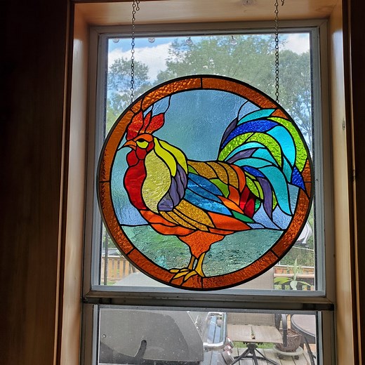 Colorful Rooster Stained Glass Window Hanging - 16" Diameter - Etsy