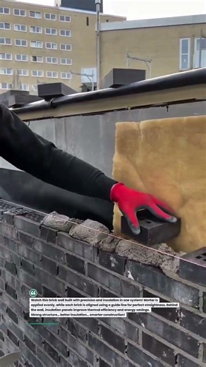 Perfect Brick Wall With Insulation! #bricklaying #construction #masonry #shorts #build