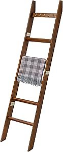 6-Tier Large Blanket Ladder for Living Room, 65" Wooden Leaning Ladder Shelf - Rustic Decorative Farmhouse Blanket Storage, Quilt Rack Ladder Shelf (Brown)